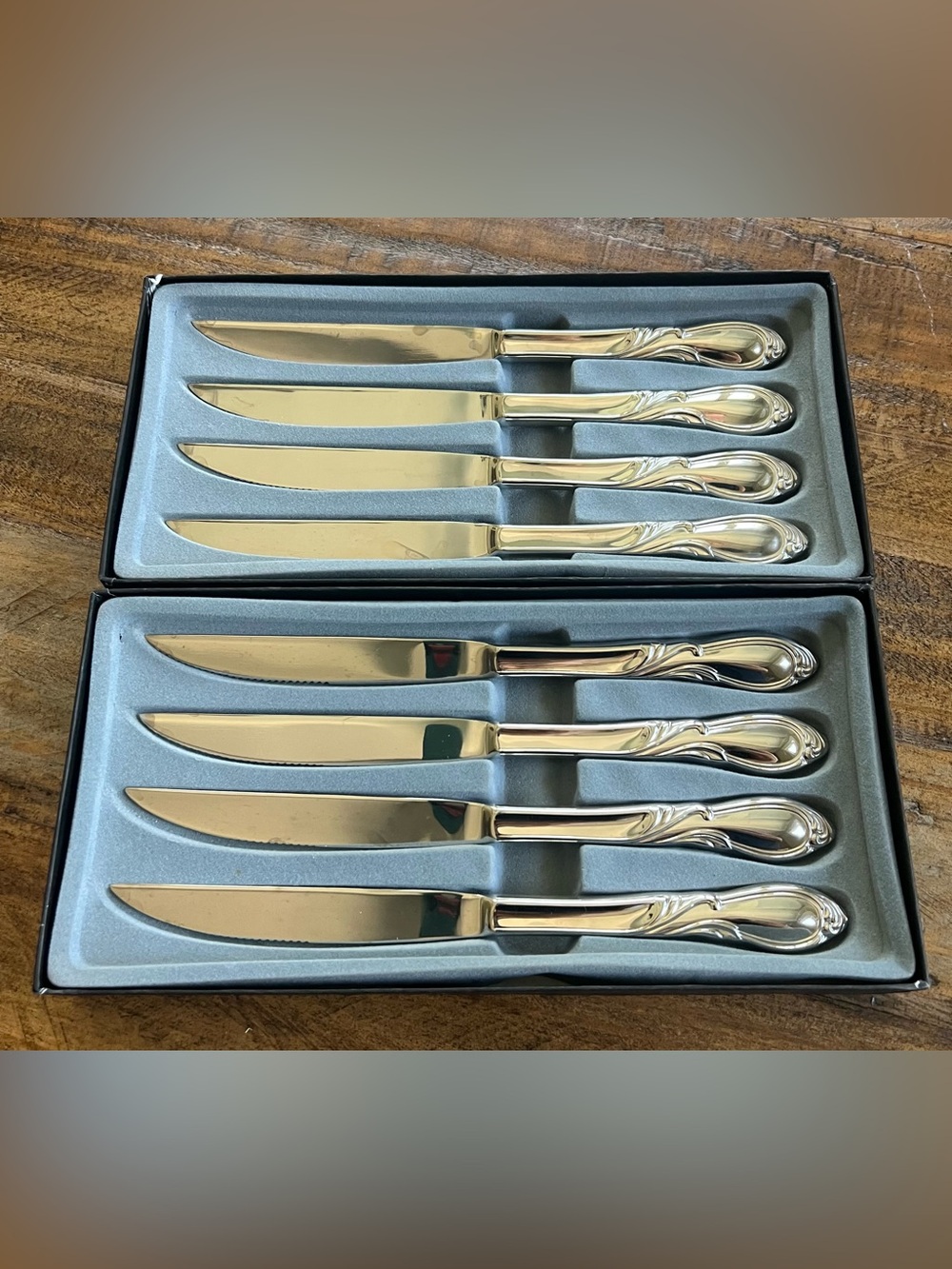 Vintage Retroneu 18/8 Stainless 24K Gold Electroplate Dinner Knives-Set of 8